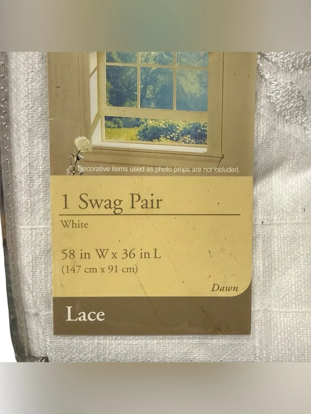 Home Trends Lace 1 Swag Pair Window White 58”x36” Dawn